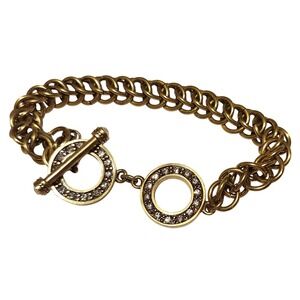 Heidi Daus Crystal Pave Toggle Clasp Chain Link Bracelet Gold Tone
